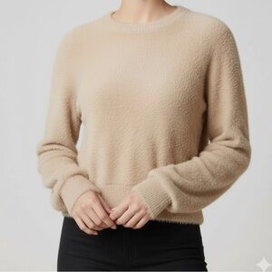 Aritzia Sunday Best Fuzzy Cropped Sweater XS Beige Oat Soft Plush Crewneck
